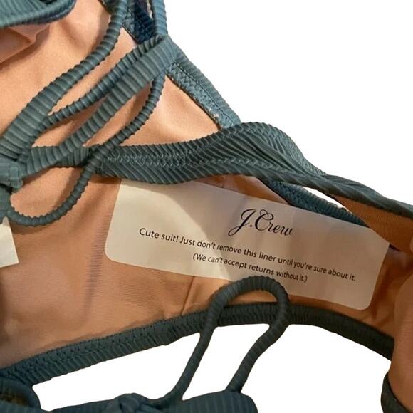 NWT J.Crew Ribbed Curved Waist High Leg Cut Cheeky String Bikini Bottom S Green - Picture 8 of 12